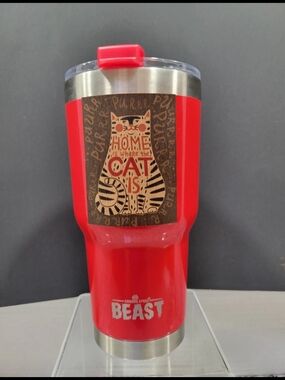 GreenSteel Beast Red Cat Graphic Insulated Travel Tumbler